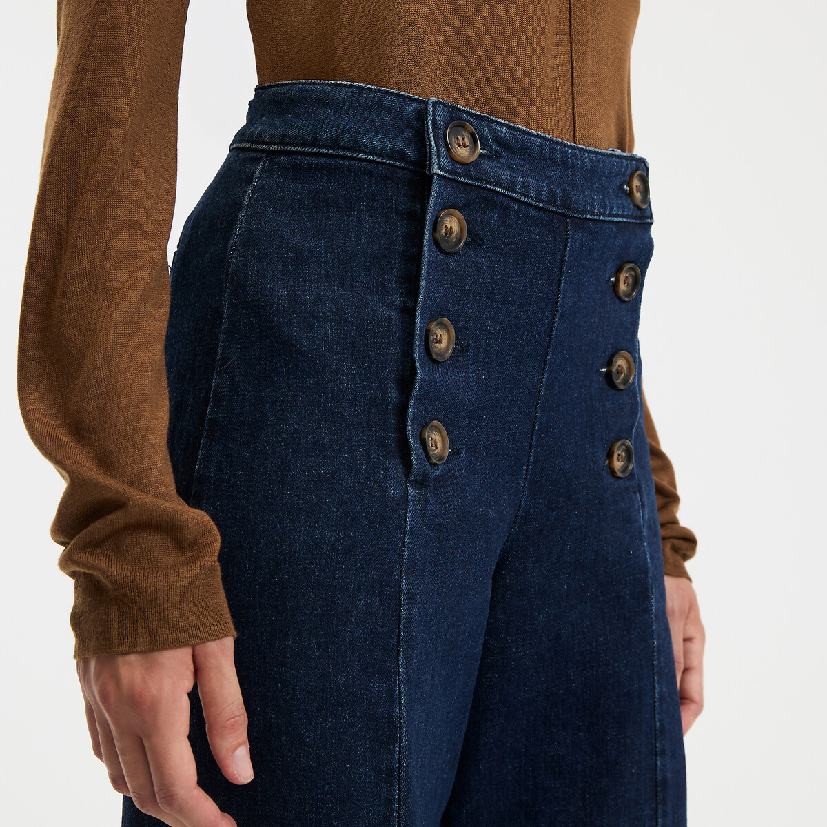 COLEÇÃO LA REDOUTE<br>Calça jeans larga estilo marinheiro, cintura alta
