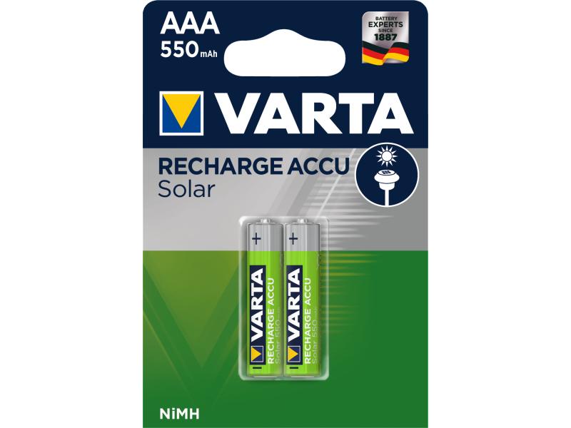 Varta Akku Solar NiMH AAA 550 mAh, 2 Stück AAA-Akku für Solar-Gartenleuchten