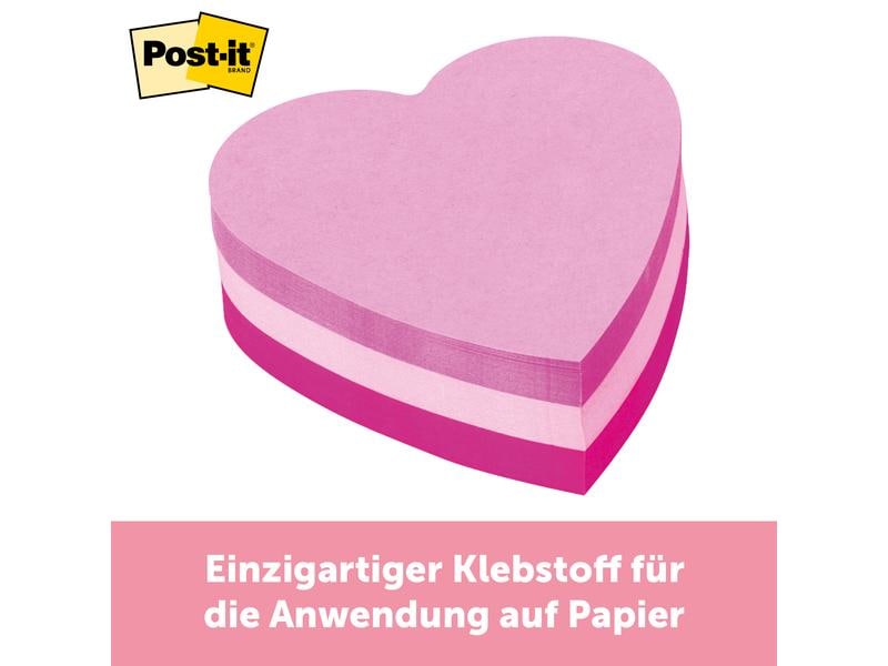 Post-it Notizzettel Post-it Herz, 1 Block à 225 Blatt, 3-Fa Post-it Haftnotizen pink, Herzförmig