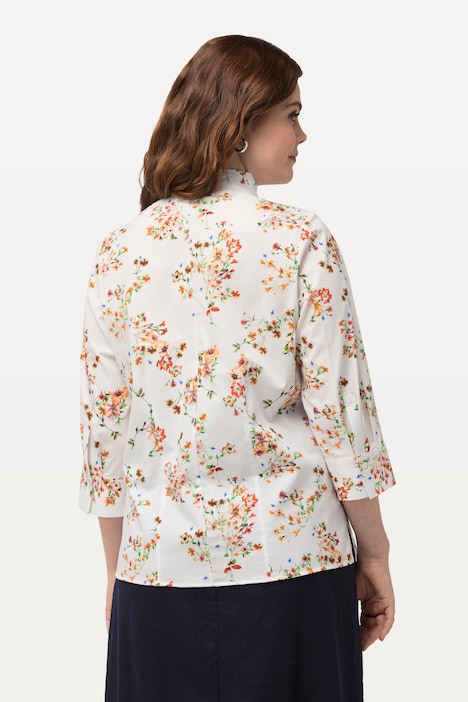 Bluse, Blüten, Kelchkragen, 3/4-Arm
