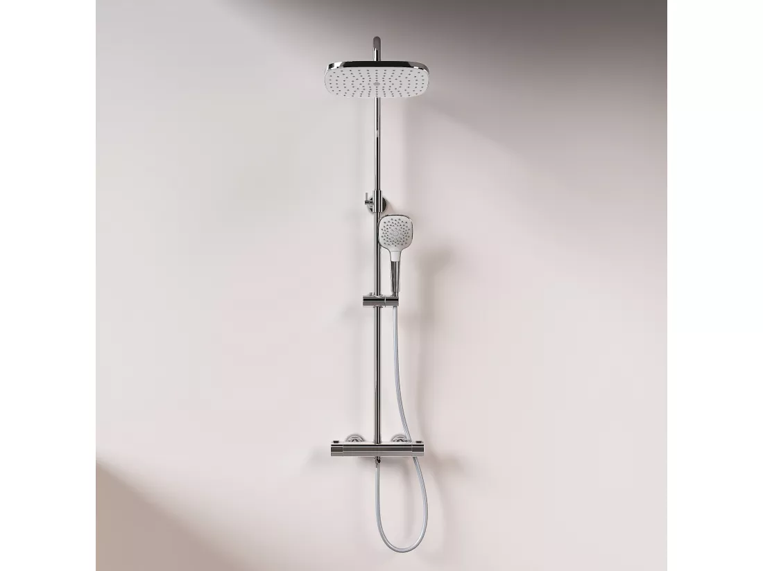 EMKE Colonne de douche thermostatique, Chrome, ensemble de douche avec 38℃ thermostat Douche de pluie et douchette à main, Réglable en Hauteur, Carré