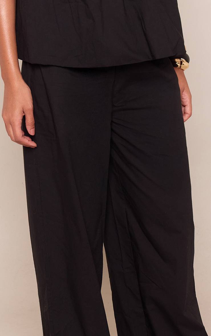 Blanc Pantalon Large Coordonné En Popeline De Coton Noir