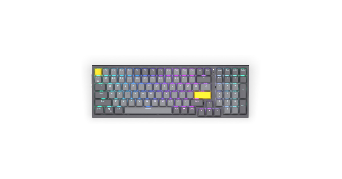 ENDORFYCeleris 1800, gaming toetsenbord  (Grijs, US lay-out, ENDORFY Yellow by Gateron, ARGB, PBT keycaps, Hot-swap, Bluetooth / USB-C / 2.4 GHz)