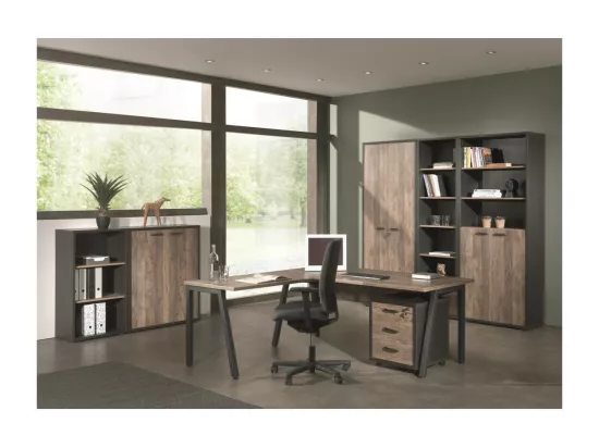 Bibliothèque de Bureau avec 2 étagères coloris chêne vieilli et Noir | Collection SOON | Meublorama