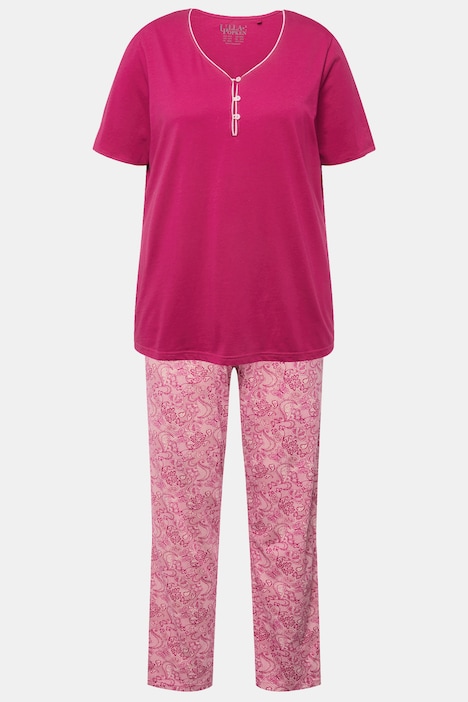 Pyjama, Zierkante, Spitzendruck, Halbarm