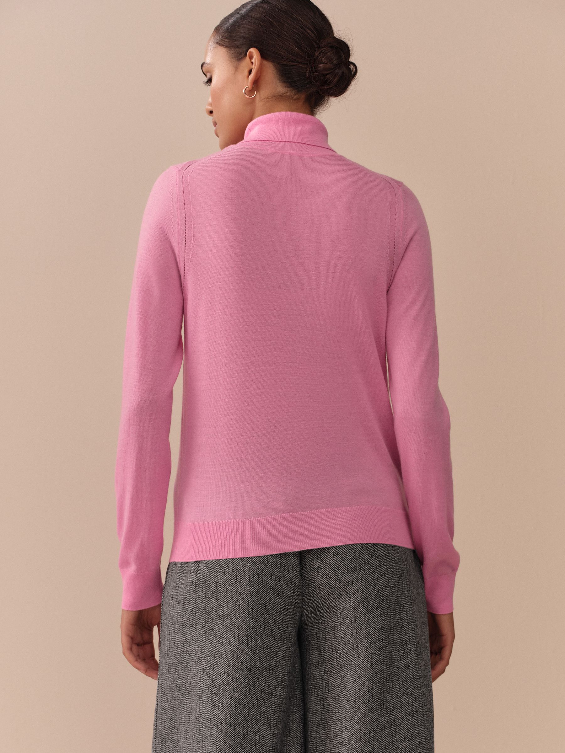 Roze - 100% Merinowollen N.Premium trui met rolkraag