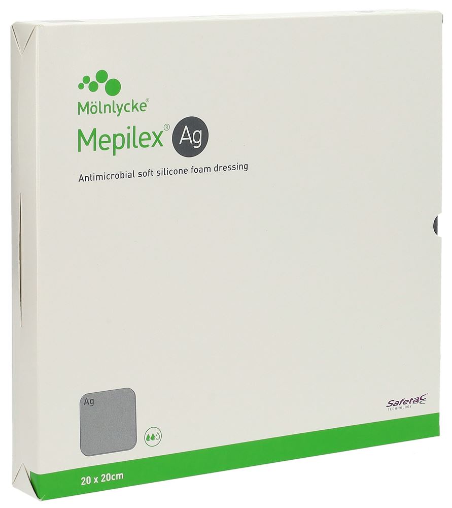 MEPILEX Ag Schaumverband Safetac 20x20cm Silicone 5 Stk