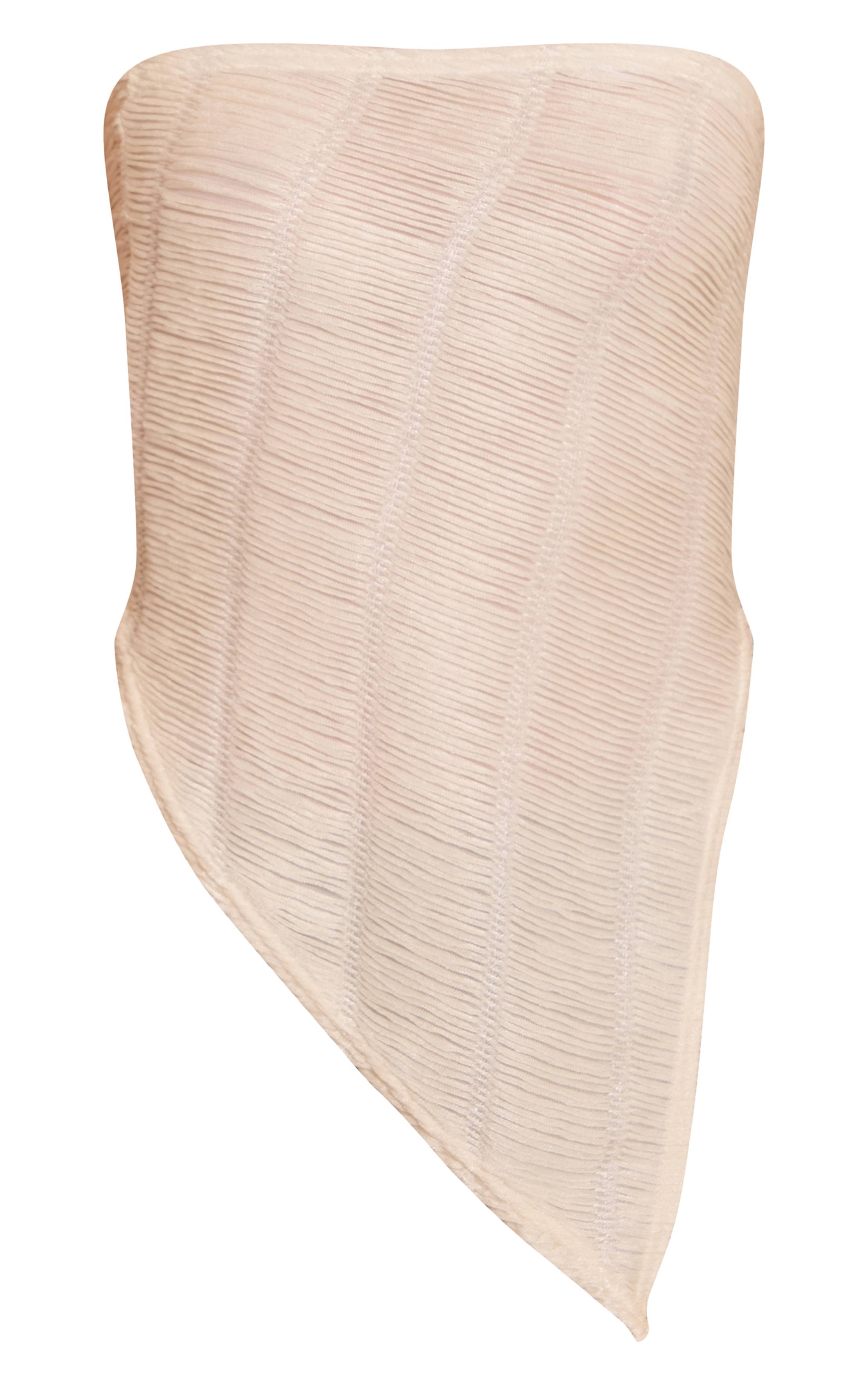 Crème Top Bandeau Texturé À Ourlet Asymétrique