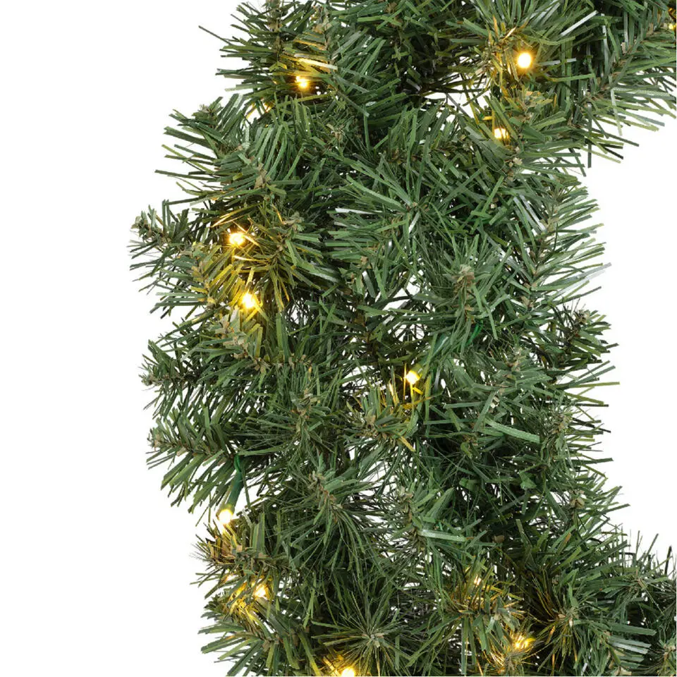 Decoris Kerstkrans - groen - warm verlichting - timer - 60 cm
