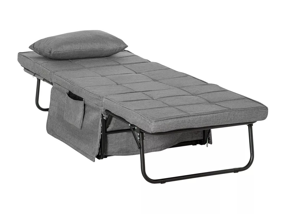 Fauteuil relax canapé pouf lit d'appoint 4 en 1 dossier inclinable 5 niveaux repose-pied rabattable châssis acier noir polyester gris