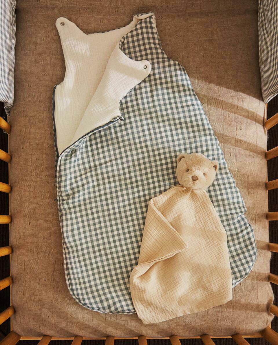Saco de dormir infantil de algodão xadrez