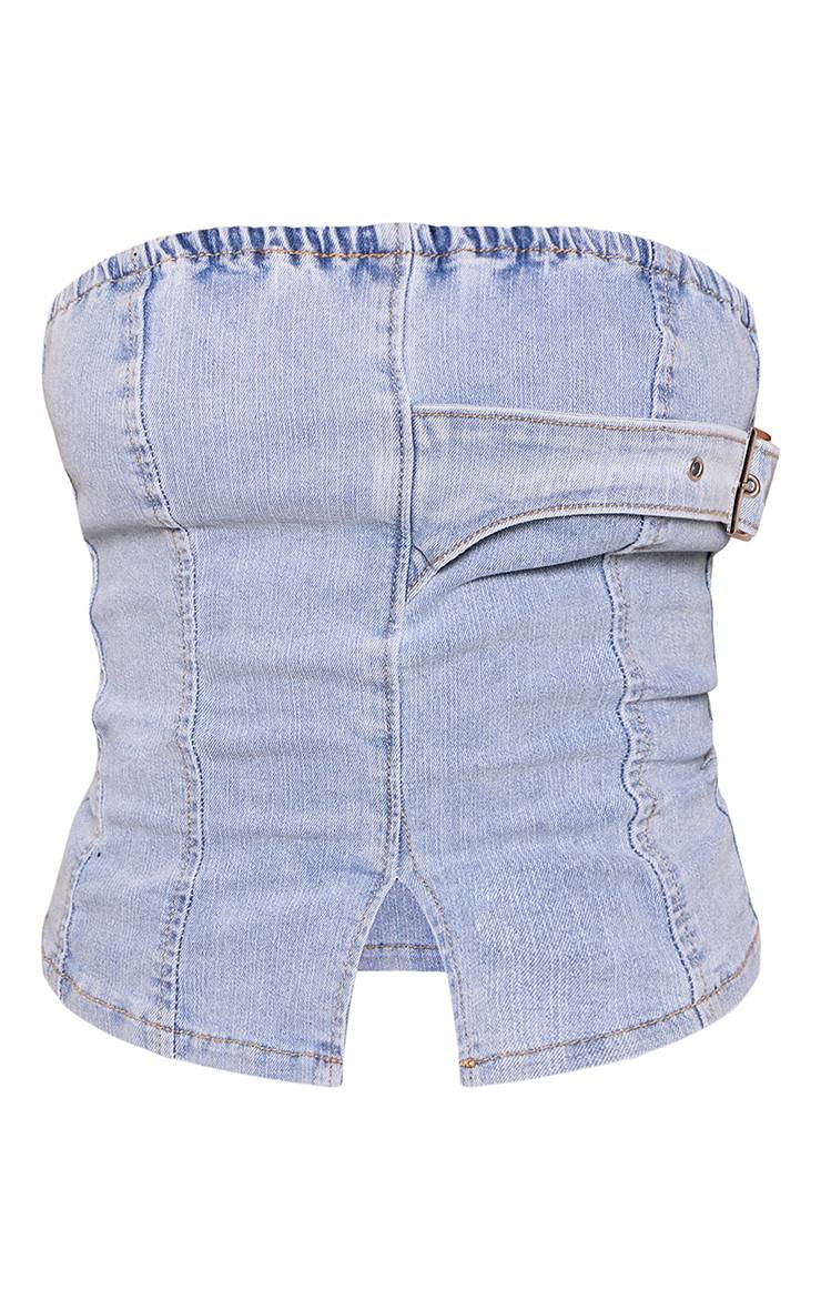 Bleu Clair Corset Bustier Longline En Denim Petite