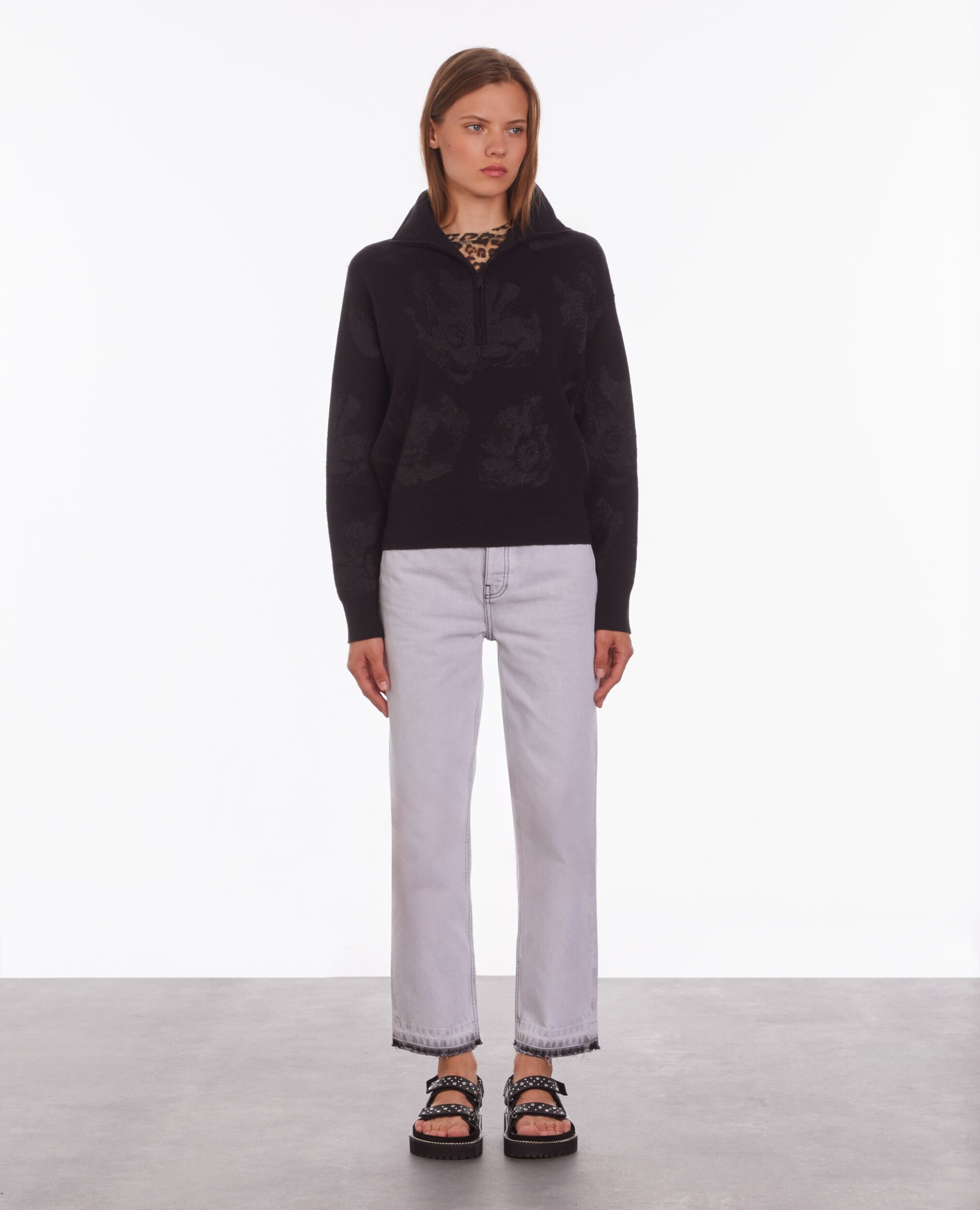 Pull noir en laine mélangée avec motifs lurex