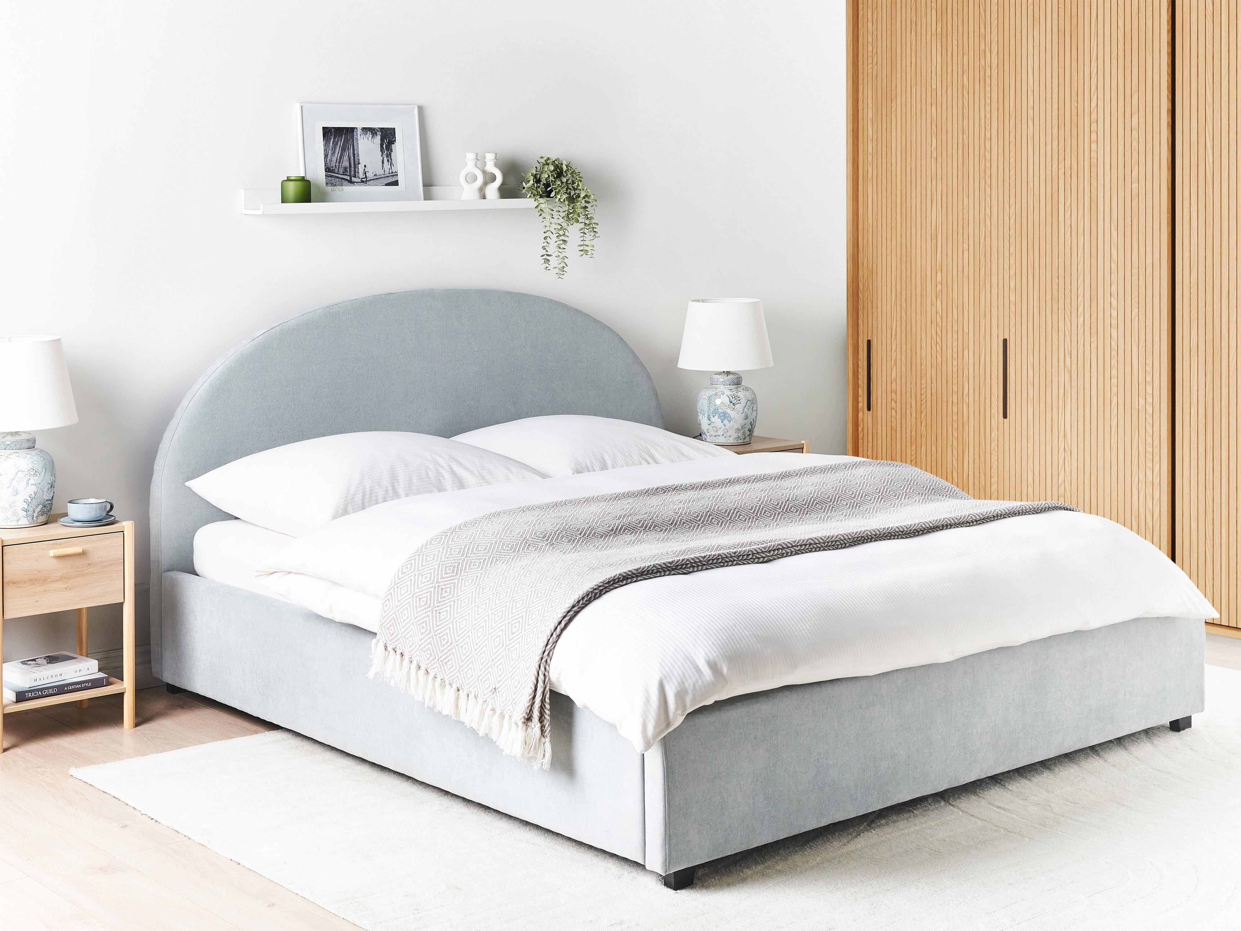 Bed met opbergruimte Chenille VAUCLUSE 180 x 200 cm Lichtblauw