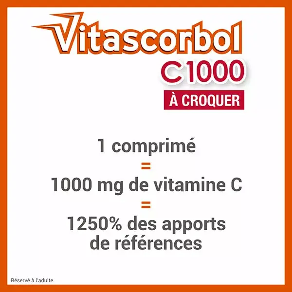 Vitascorbol C1000 Fadiga e Sistema Imunológico Sabor Laranja 20 Comprimidos Mastigáveis