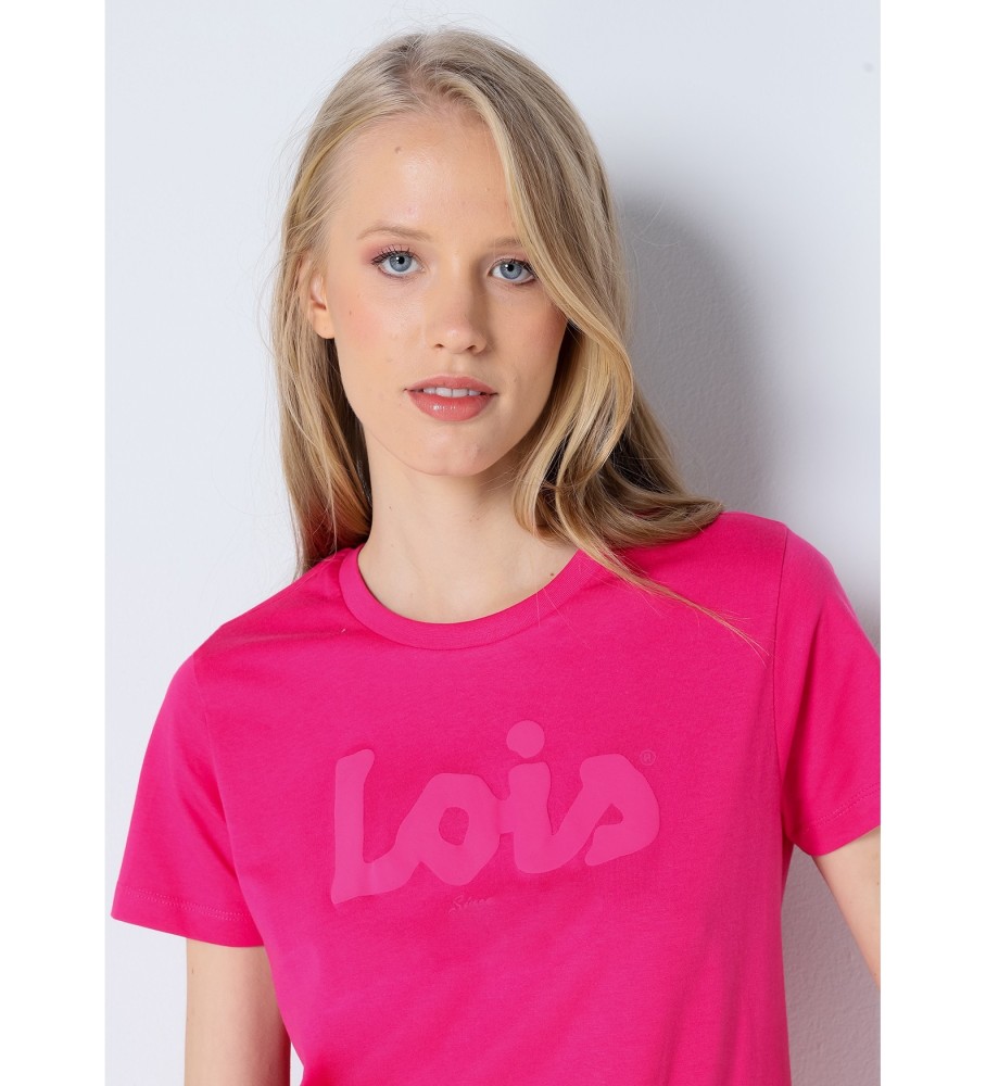 Camiseta de manga curta Lois Pink com estampa em relevo