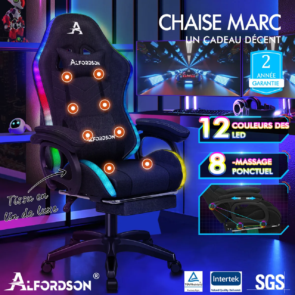 ALFORDSON Chaise Gaming avec LED