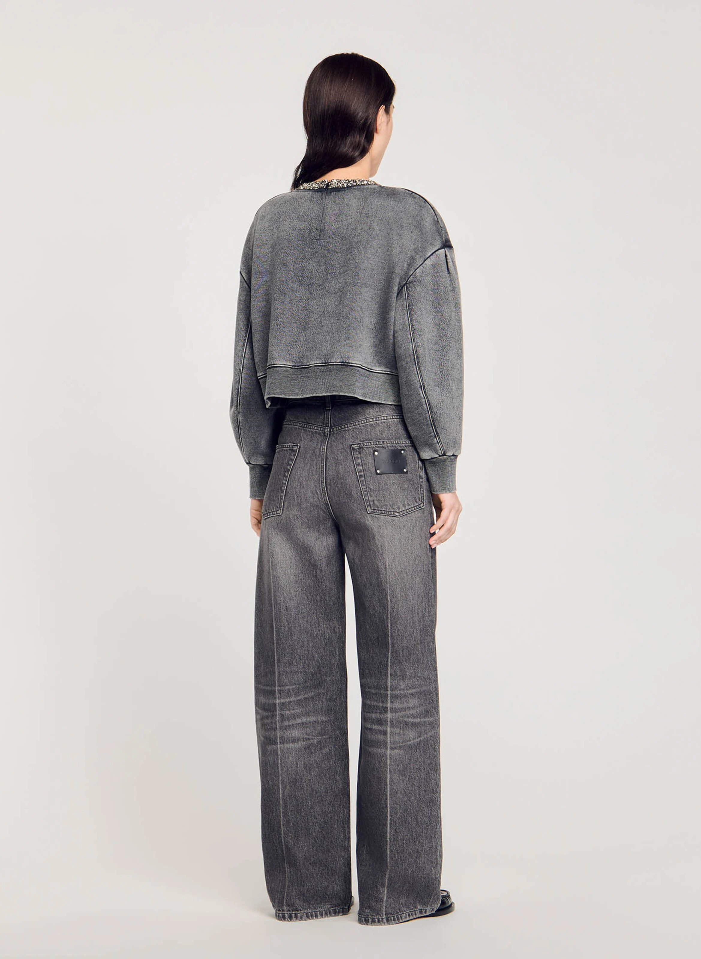 Sweat col rond en coton mélangé | Gris