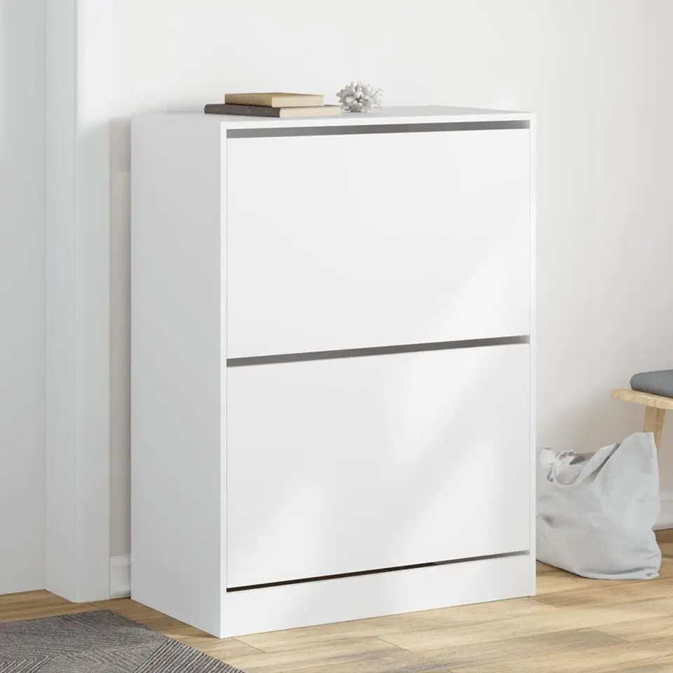 vidaXL - Schoenenkast met 2 kleppen 18 paar - Wit - Bewerkt hout - 80x42x108 cm