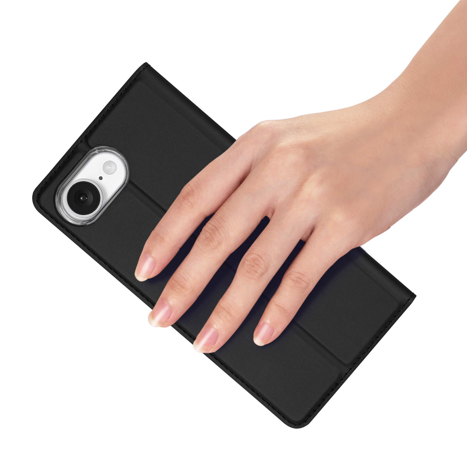 iPhone 16e Flip Wallet Cover Leder Tasche - Schwarz