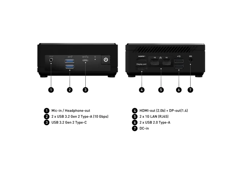 MSI Cubi N ADL 001BEU - Barebone - mini PC 1 x N-series N200 / op til 3.7 GHz - RAM 0 GB - UHD Graphics - Gigabit Ethernet - sort