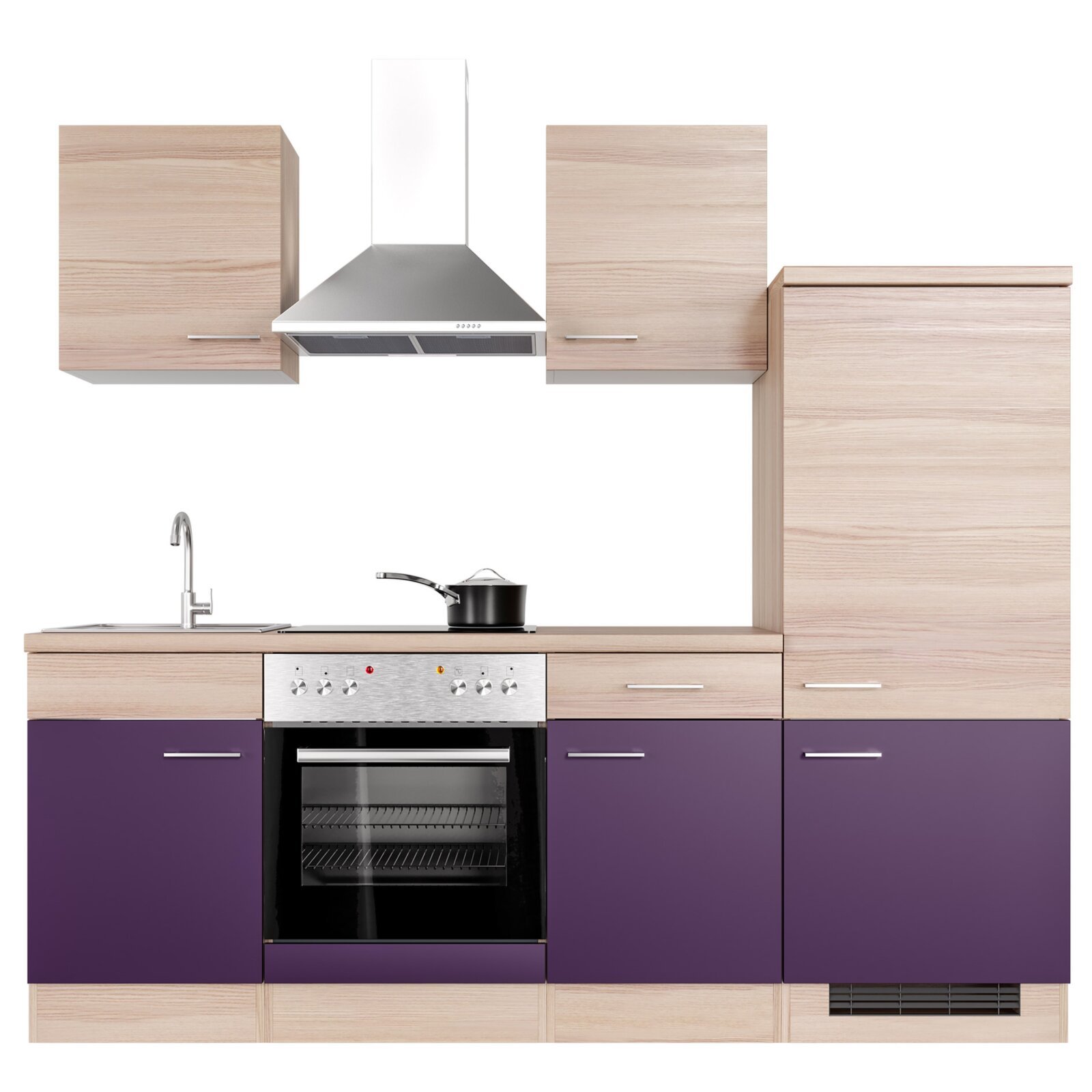 Küchenblock FOCUS - Akazie - aubergine - mit E-Geräten - 220 cm