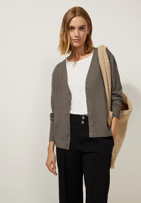 Cardigan mit V-Ausschnitt - falcon brown melange