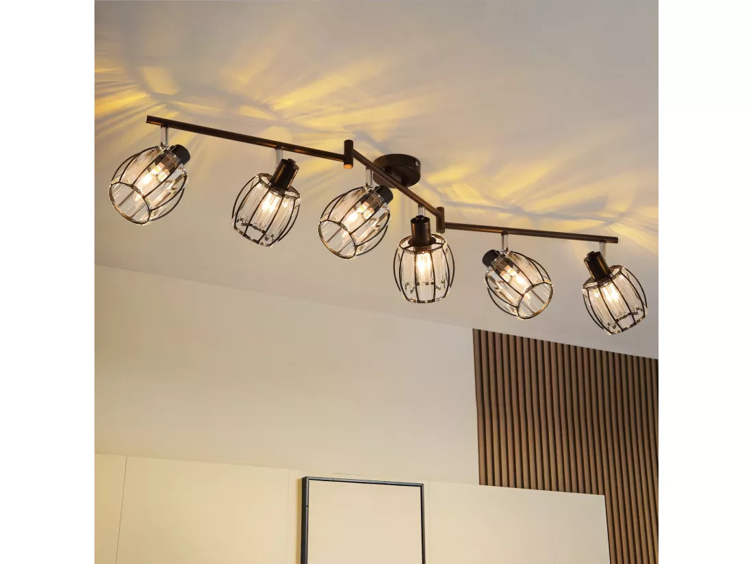 Spot De Plafond 6er En Cristal Noir Vintage E14 Pour Couloir Industriel Pivotant à 350°