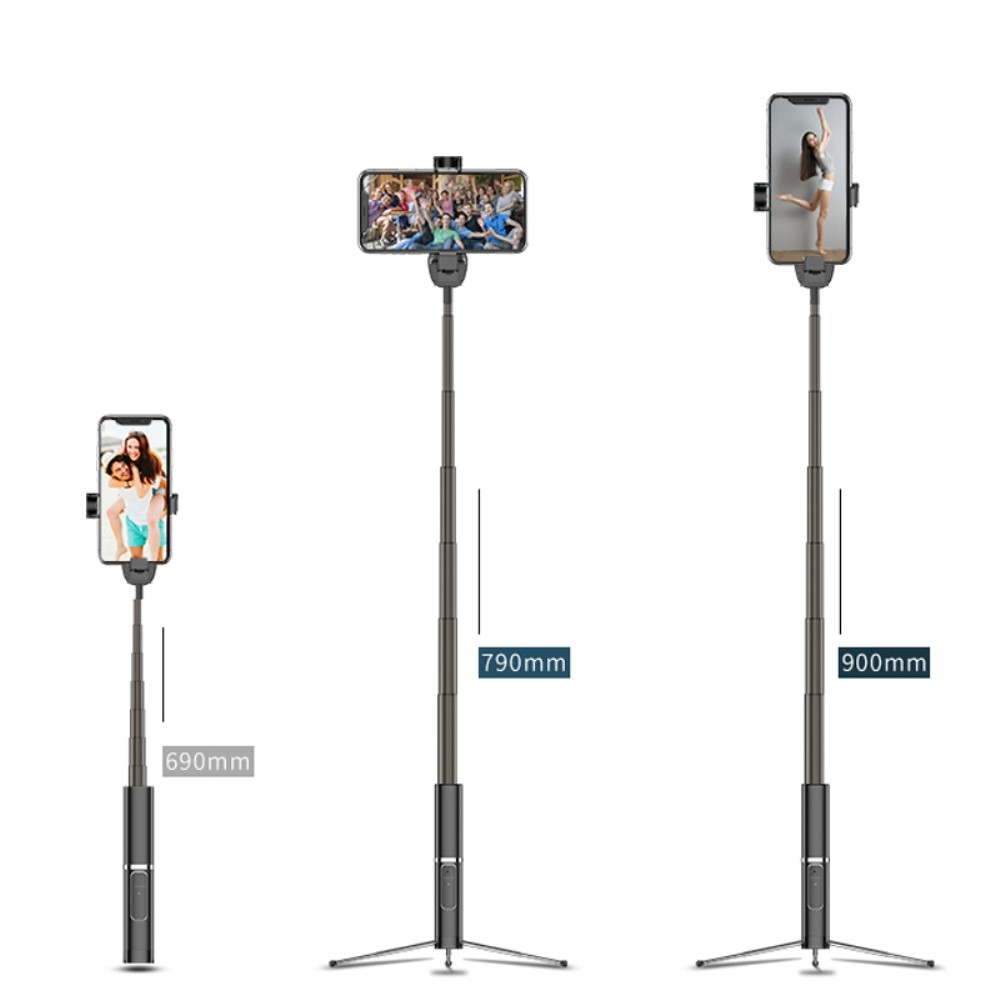 (90cm) Selfie Stick Tripod Dreibein Stativ Halterung mit Bluetooth Fernauslöser für Smartphone - Schwarz