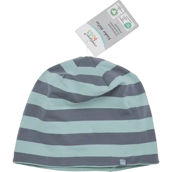 Jersey Wendemütze Ringel türkis / navy GOTS