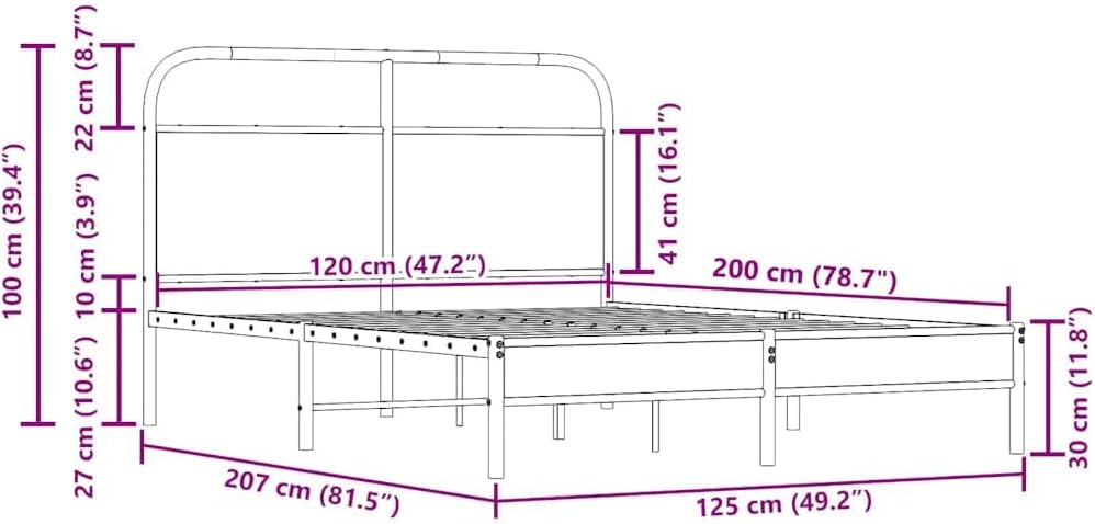 Bettgestell ohne Matratze Eiche Rauch Multifunktionsbett Bettgestell für Hotel und Studios 120x200 cm Spanplatte