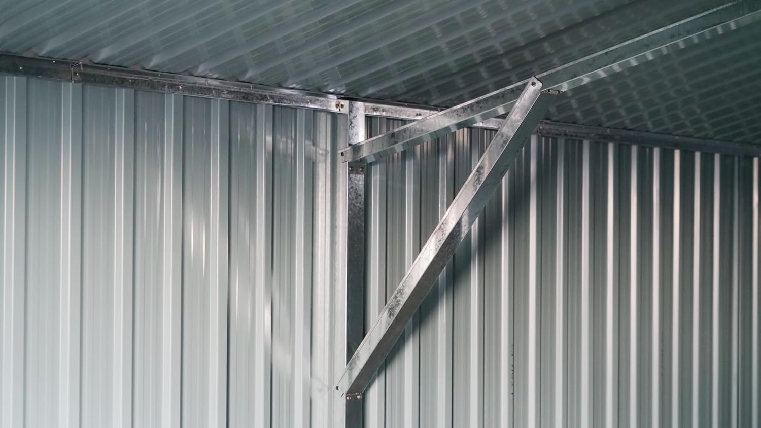 ALEOS. Gerätehaus Geräteschuppen 15m² 343x452x223 cm aus verzinktem Stahlblech Metall mit Doppelschiebetür Türhöhe 173cm Schuppen Gartenhaus