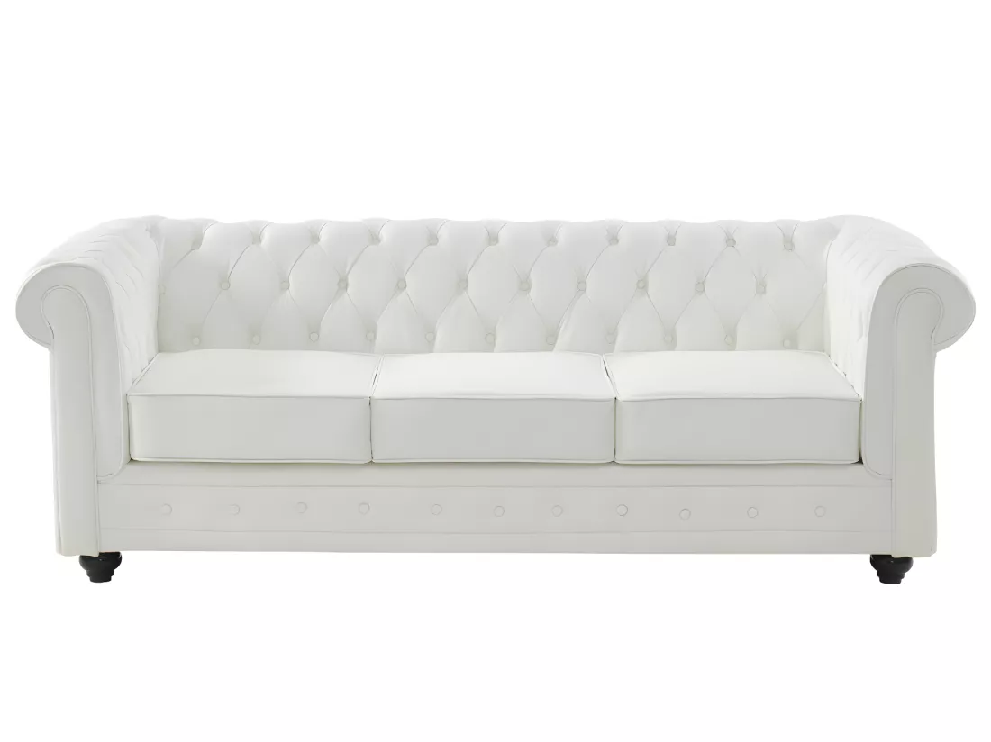 Canapé 3 places en cuir de buffle blanc CHESTERFIELD