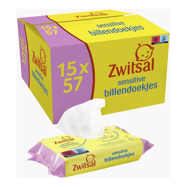 ZwitsalSensitive Billendoekjes Voordeelverpakking 15 x 57 Billendoekjes