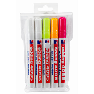 Edding 4095 Kreidemarker 5er Etui, weiss/neon gelb/neon orange/neon pink