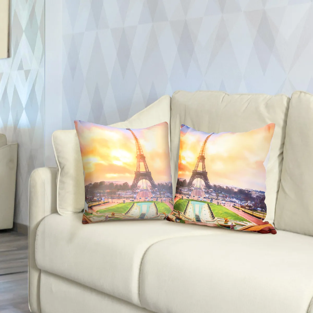 Avizar Lot de 2 Housses de Coussin Tour Eiffel 40x40 cm