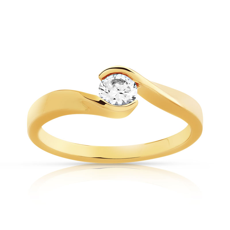 Bague solitaire or 750 jaune diamant 30/100e de ca