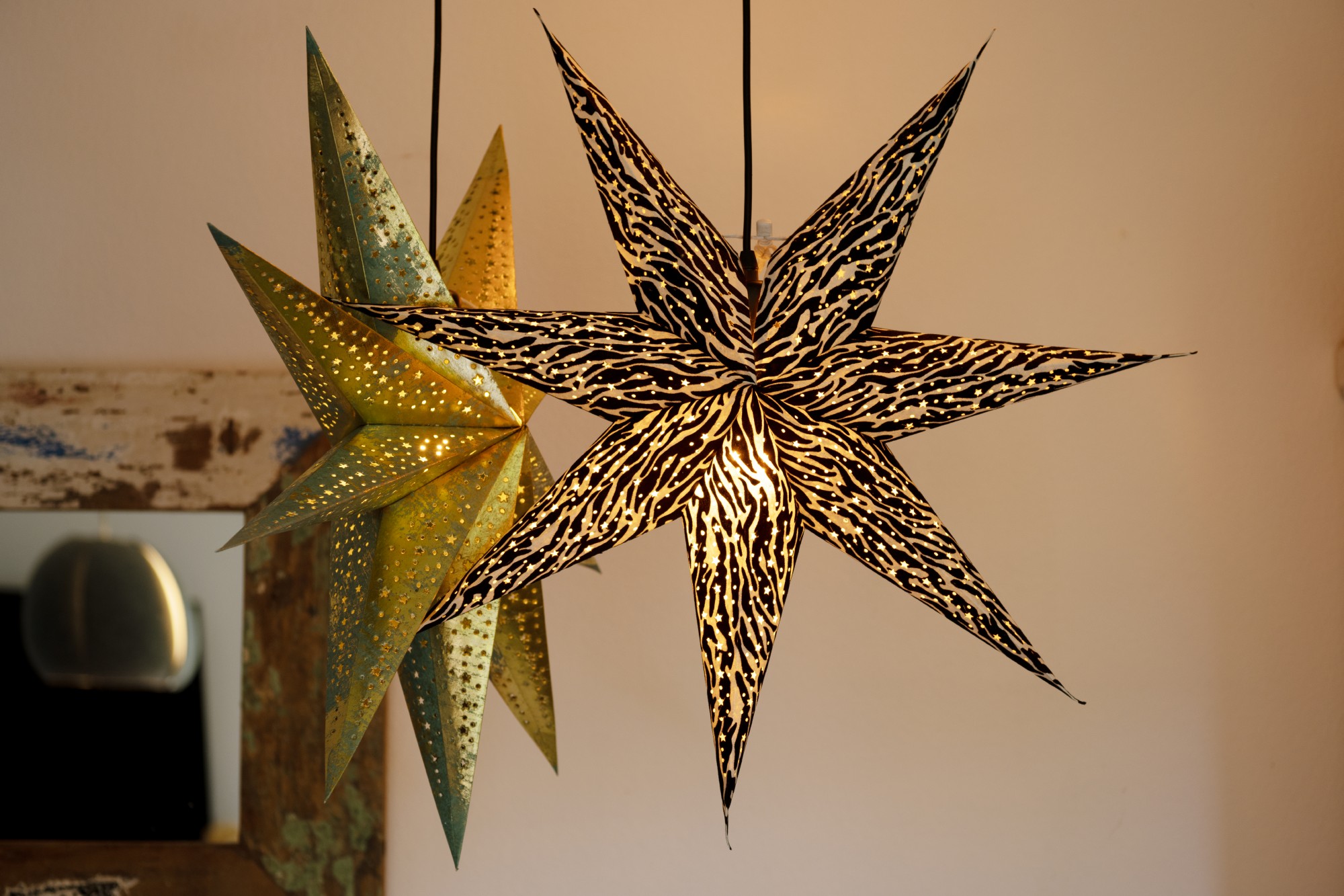 Papierlampe Stern 'Dinesh', grün, Ø 65 cm, T 18 cm von fischer's lagerhaus
