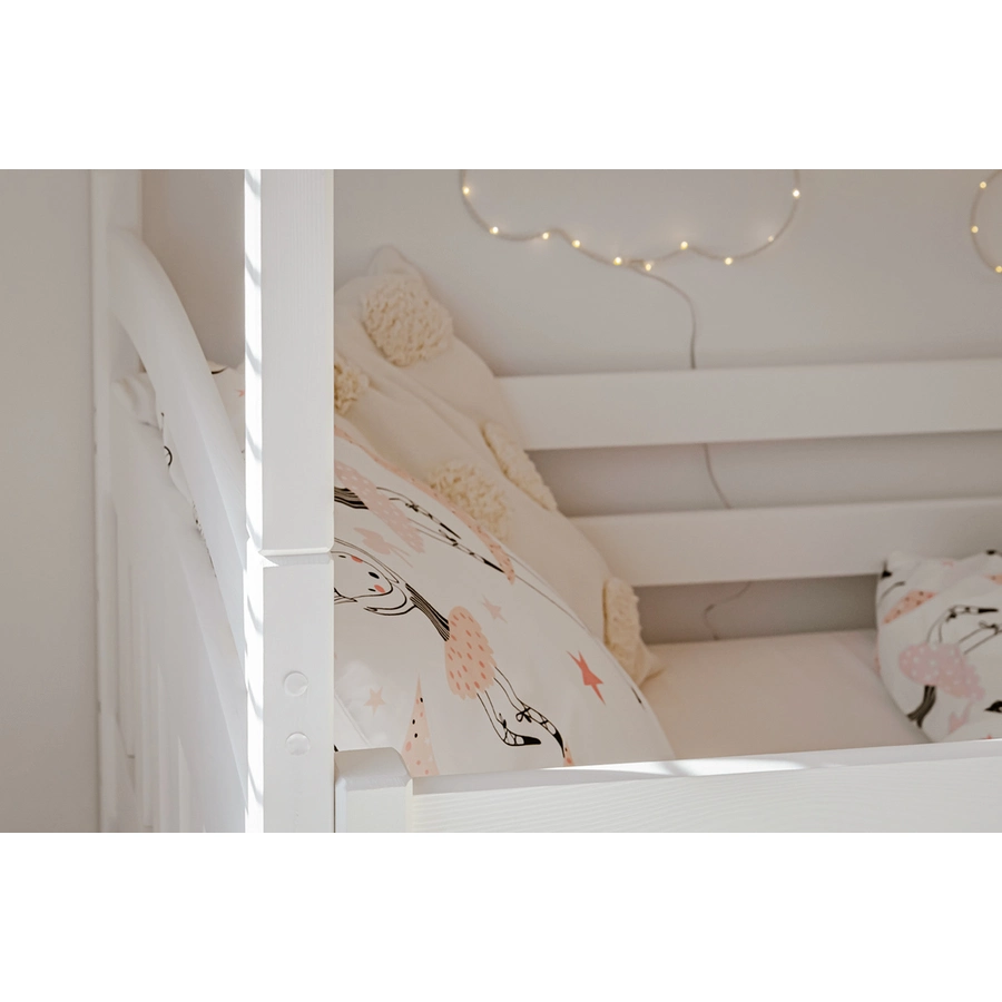 Kids Collective Hochbett 90x200 mit Ausziehbett Etagenbett mit Ausziehfunktion, 2 Schubladen weiß