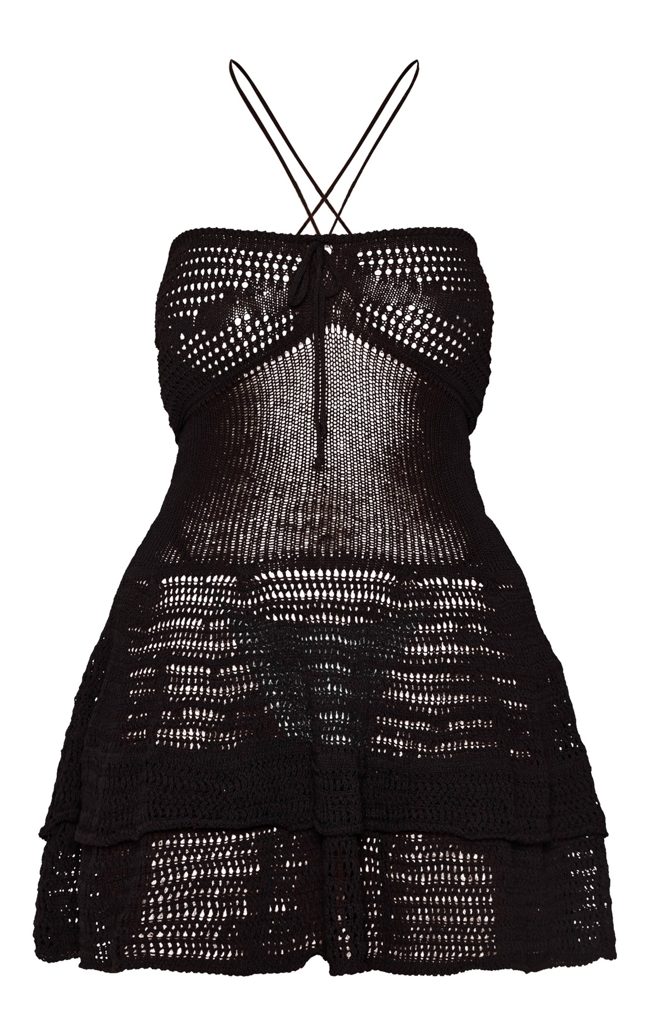 Noir Robe Mini Bandeau En Maille Crochet Shape