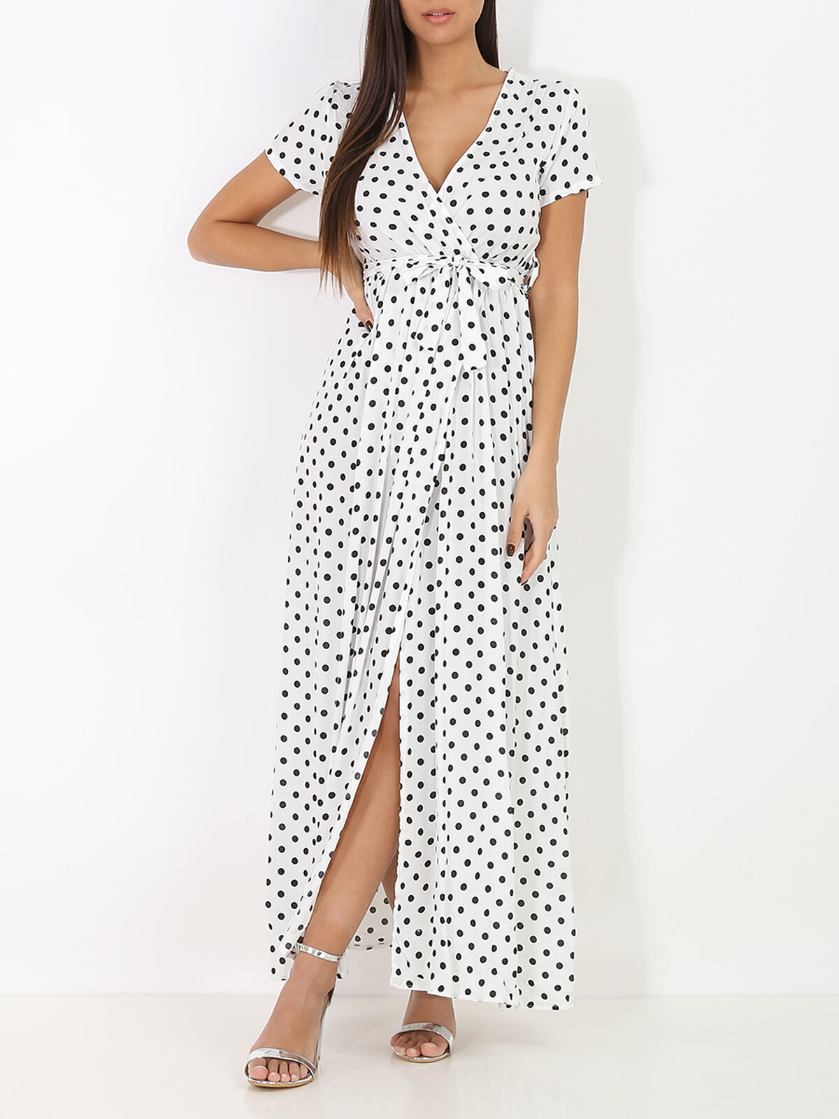 Robe longue à pois- Blanc