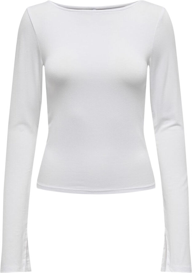ONLY ONLFELINA L/S BOATNECK SLIT TOP CS White
