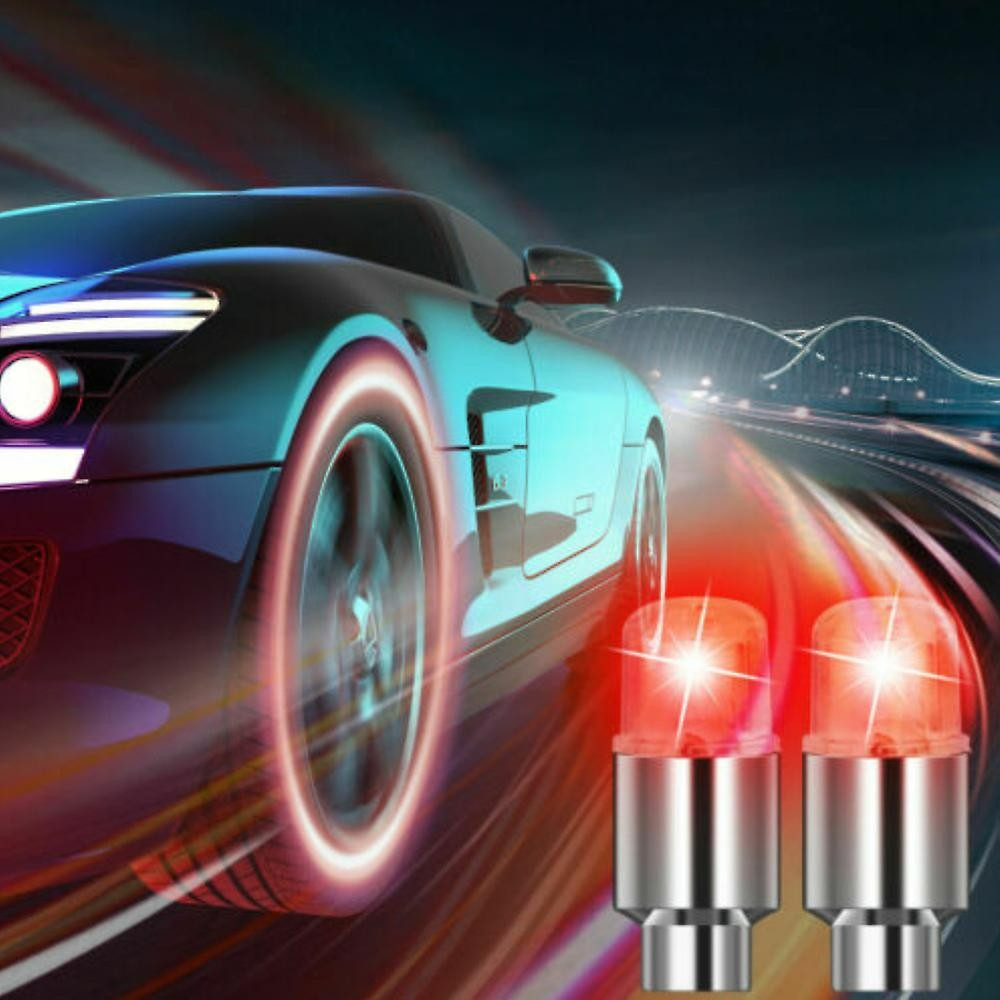 (4er Set) LED Ventilkappen Tuning Felgen Beleuchtung Für Velo / Motorrad / Auto (inkl. LR54 Batterien) - Rot