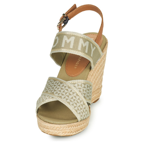 Tommy Hilfiger - TOMMY WEBBING HIGH WEDGE SANDAL - Kaki