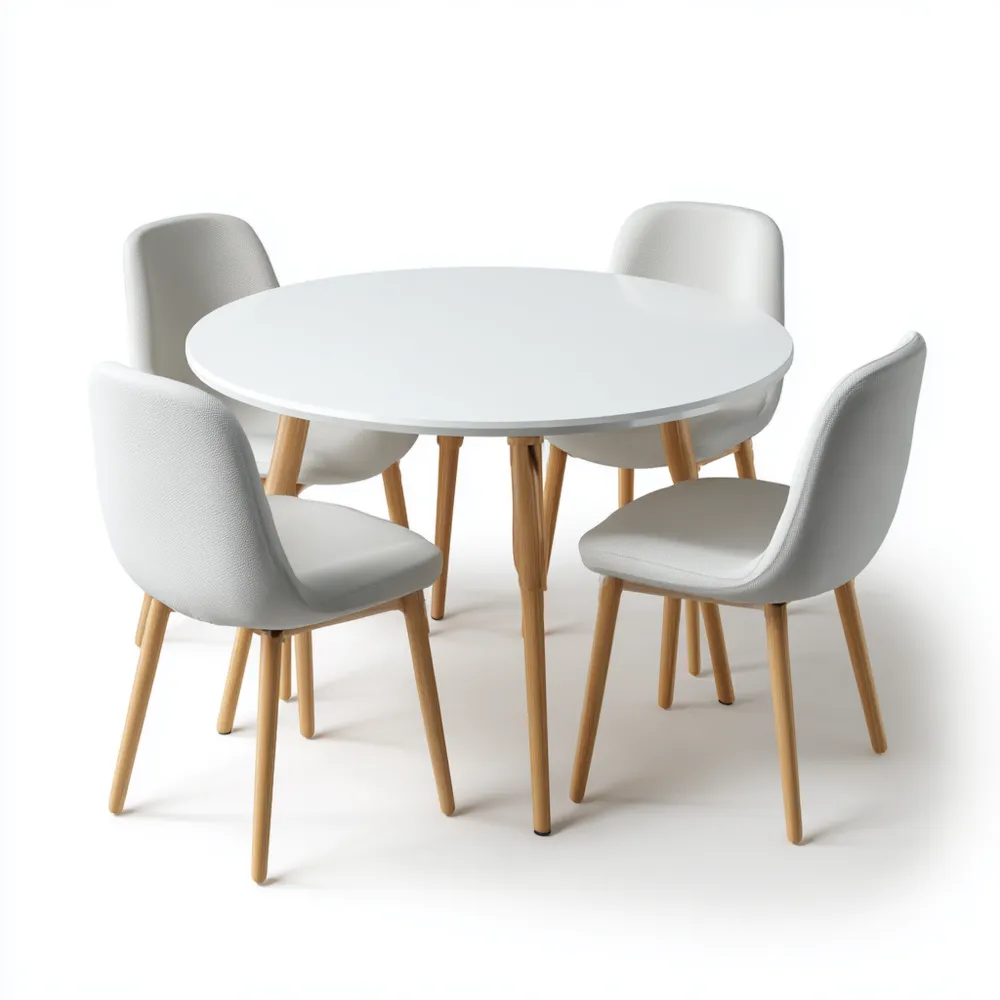 Esszimmer-Set - Rundtisch aus Holz 100 cm x 100 cm x 75 cm Weiß - Skan