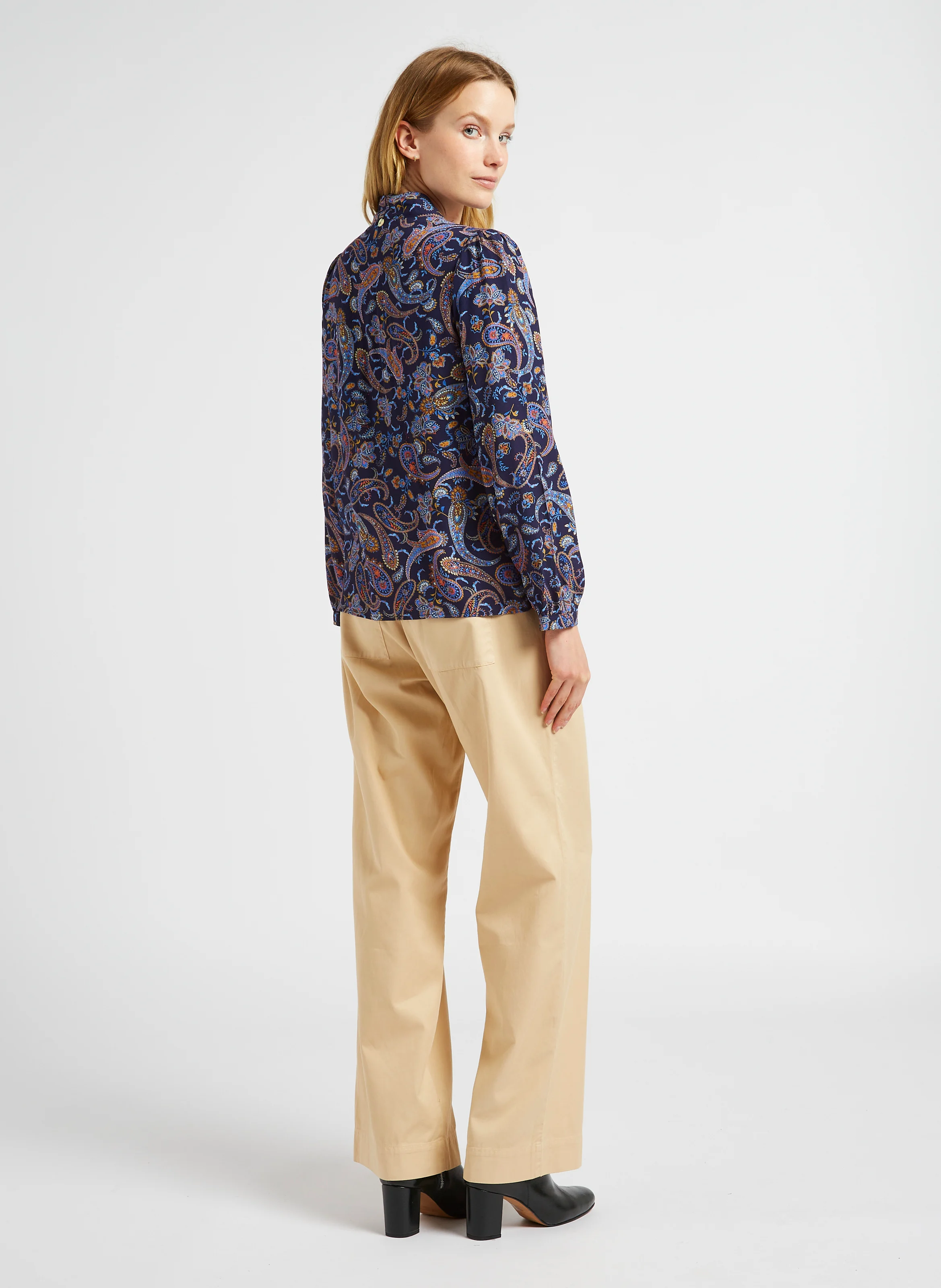 PACEY - Pantalon droit en popeline de coton mélangé| Marron
