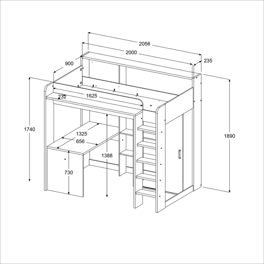 Parisot Multifunktionshochbett Higher 1 Esche Nordische Esche
