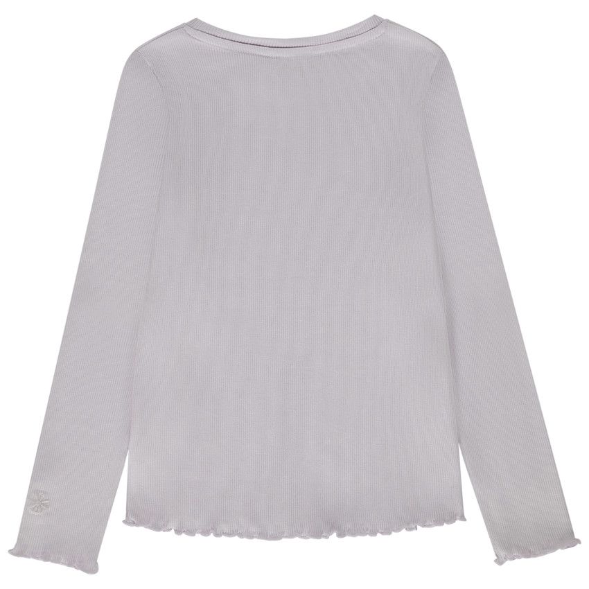 T-shirt manches longues côtelé avec fleur brodée pour fille - Lilas