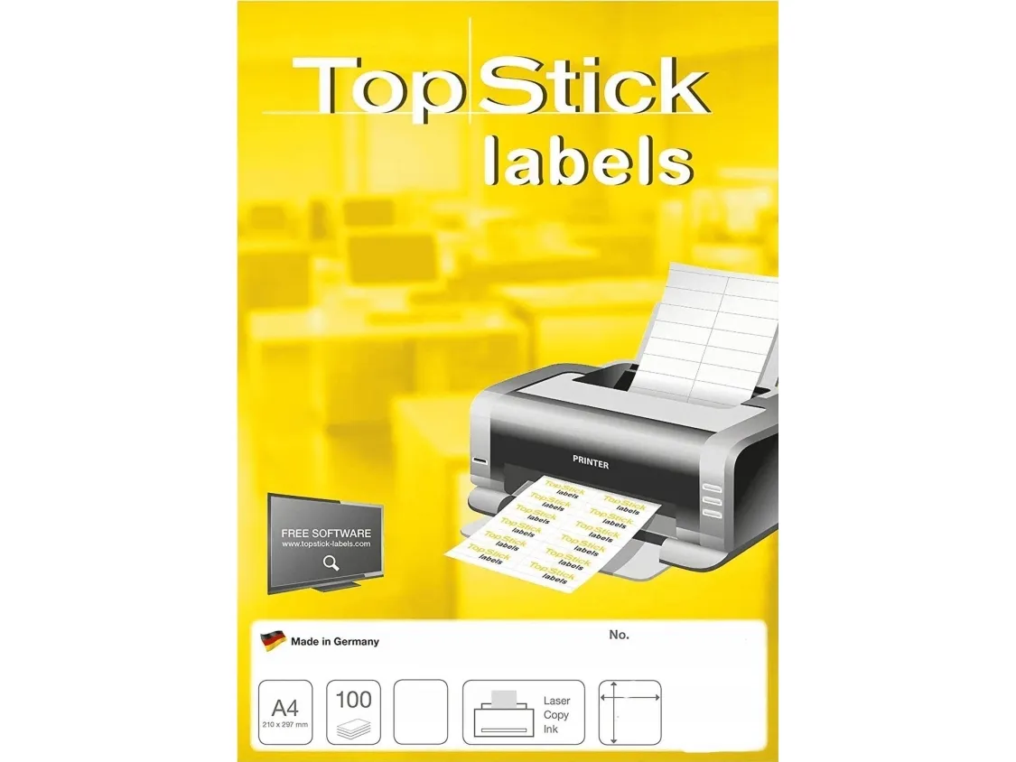 Etiketter TopStick 210x297 mm (A4) hvid - (100 ark)