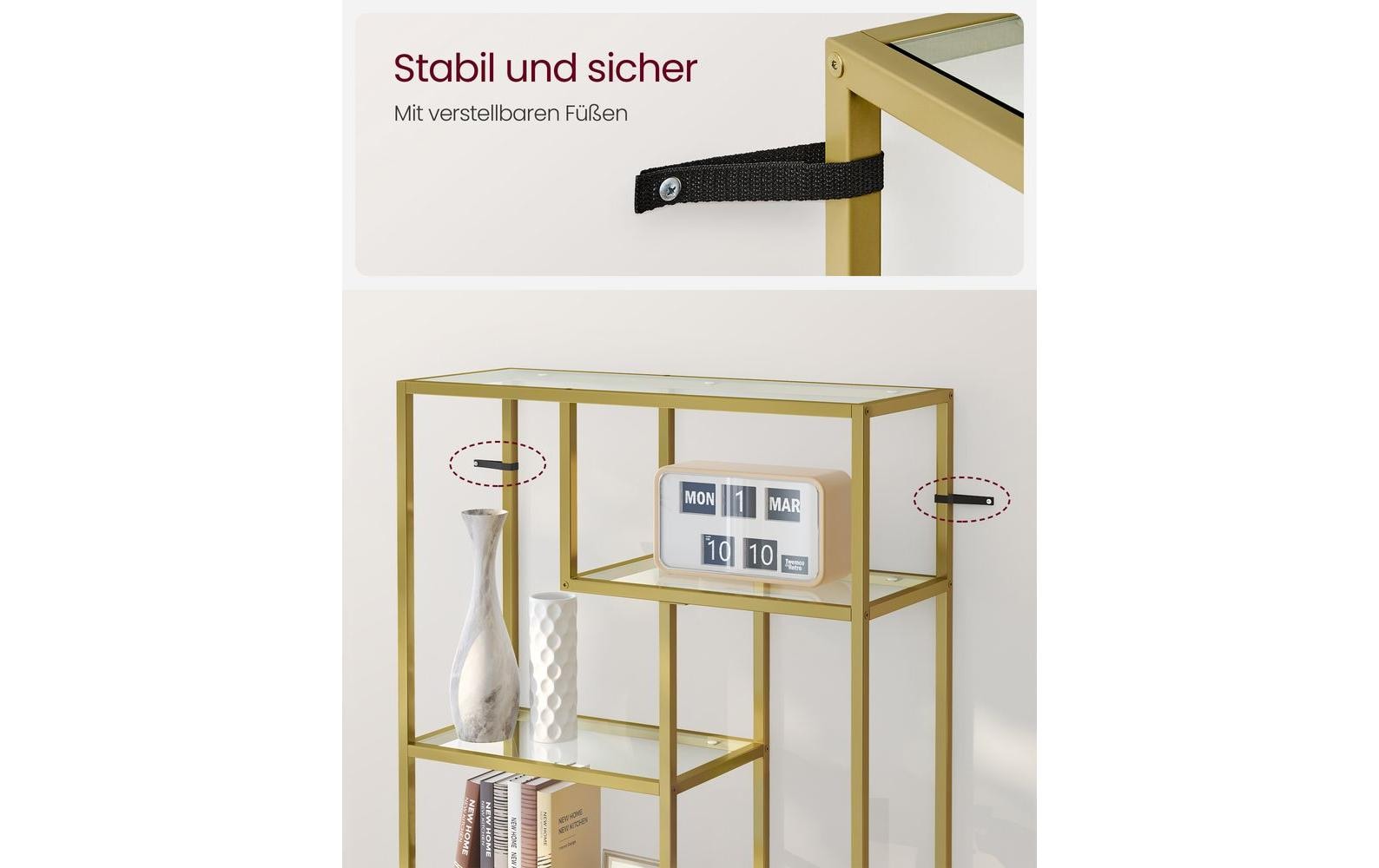 Regal 6 Ablagen 80 x 180.3 cm, Gold<br>Regal mit diversen Glasablagen